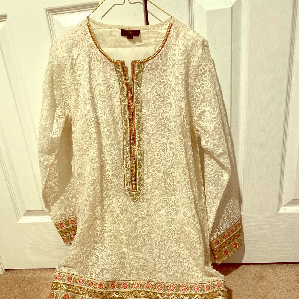 Thredz 3 Piece Off-White Net Pakistani Outfit